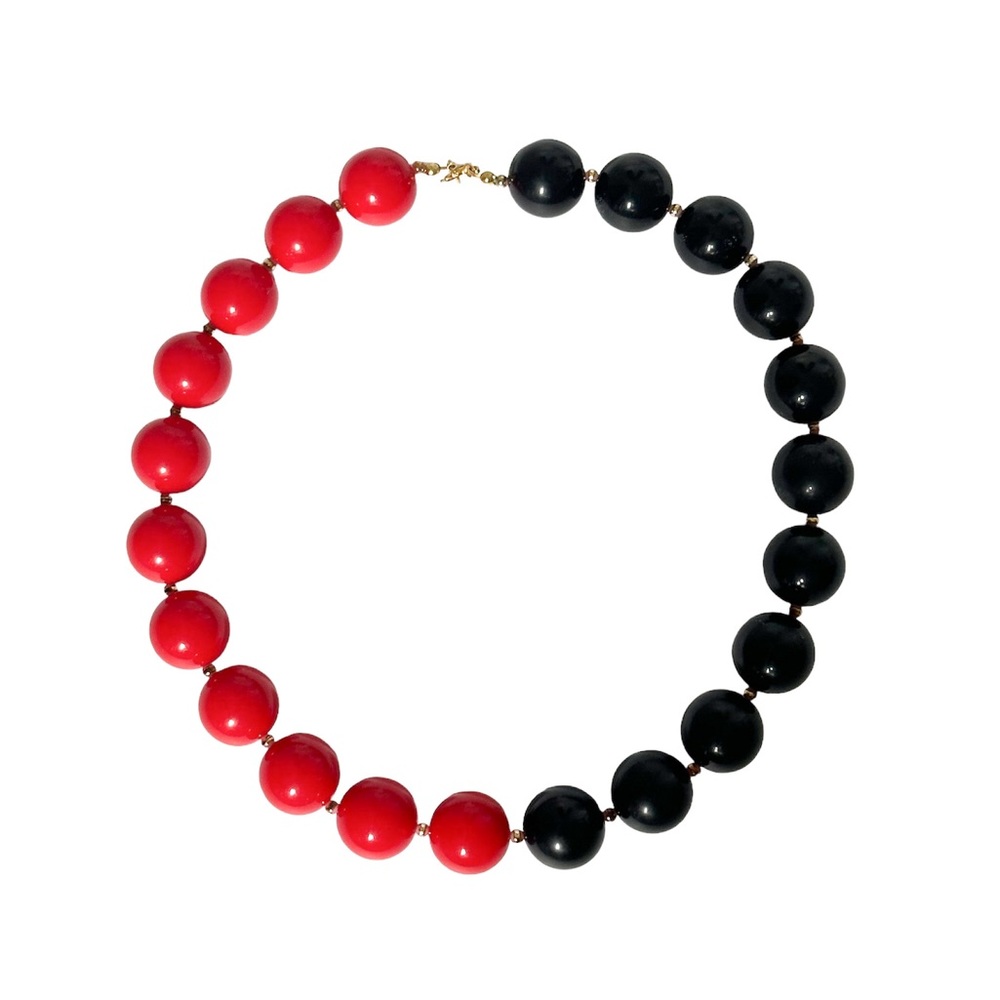 VTG Vintage Black Red Bead Costume Jewelry Necklace 17.5”